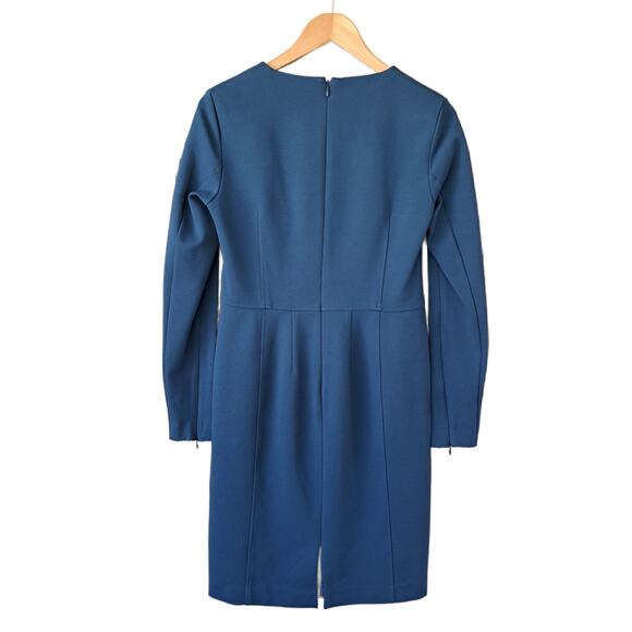 WORTH Long Sleeve Sheath Dress Size 4 Peacock Blue Ponte V-neck Workwear - Picture 6 of 10
